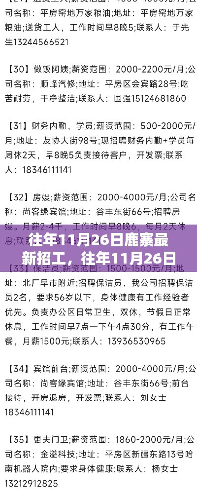 往年11月26日鹿寨最新招工信息汇总发布，招工信息一览无余！