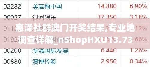 惠泽社群澳门开奖结果,专业地调查详解_nShopHXU13.73