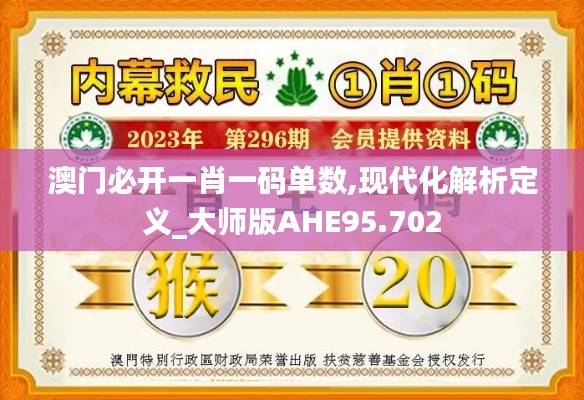 澳门必开一肖一码单数,现代化解析定义_大师版AHE95.702