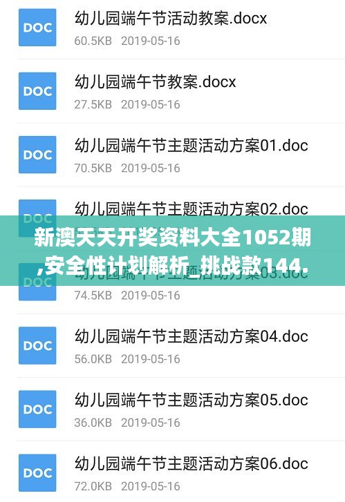 新澳天天开奖资料大全1052期,安全性计划解析_挑战款144.145-9