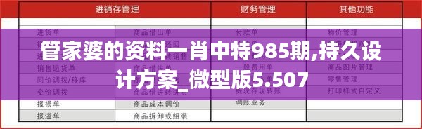 管家婆的资料一肖中特985期,持久设计方案_微型版5.507