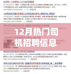 12月热门司机招聘信息解析，职业前景与个人选择的多维度视角