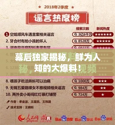 幕后独家揭秘，鲜为人知的大爆料！