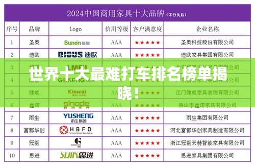 世界十大最难打车排名榜单揭晓！