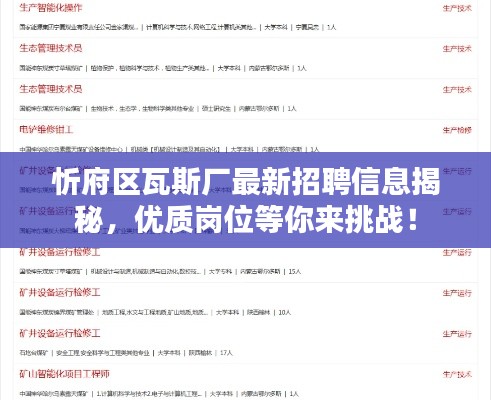 忻府区瓦斯厂最新招聘信息揭秘，优质岗位等你来挑战！